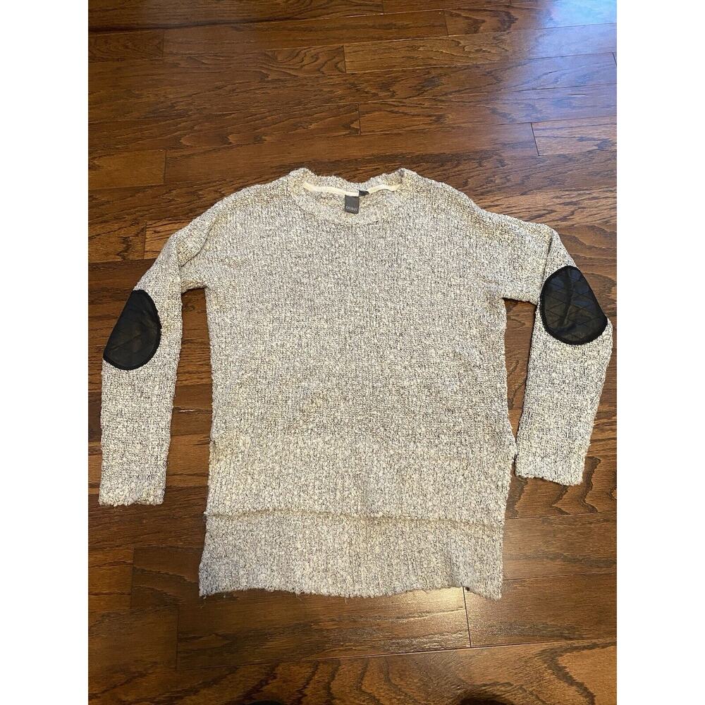 Quinn Boutique Women’s Black & White Hi-lo Sweater Elbow Patches Size Small